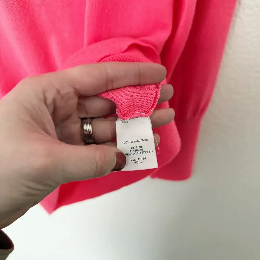 [J. Crew] Bright Pink 100% Merino Wool V-Neck Sweater Lightweight Size Small S